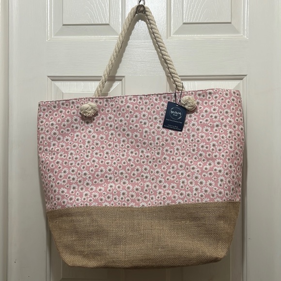 Handbags - Large pink and burlap bag